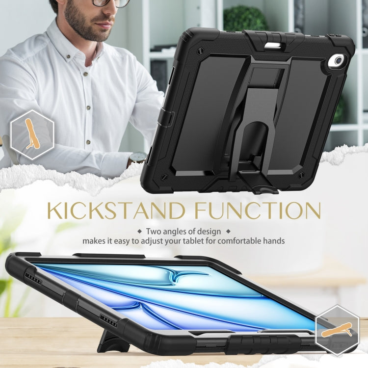 For iPad Air 13 2025 / 2024 Silicone Hydric PC Tablet Case with Shoulder Strap & Holder(Black)