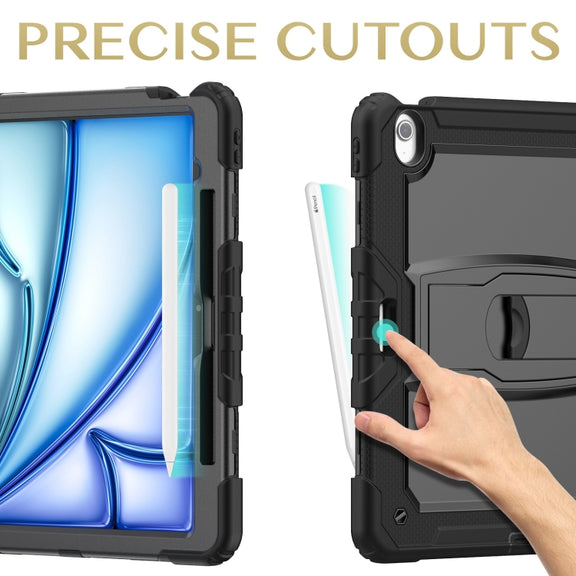 For iPad Air 13 2025 / 2024 Silicone Hydric PC Tablet Case with Shoulder Strap & Holder(Black)
