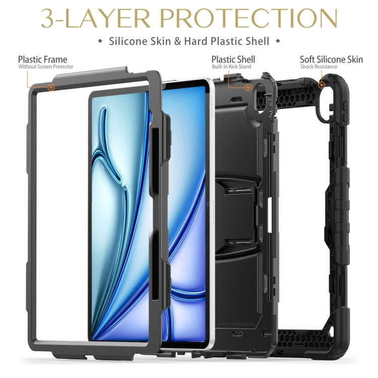 For iPad Air 13 2025 / 2024 Silicone Hydric PC Tablet Case with Shoulder Strap & Holder(Black)
