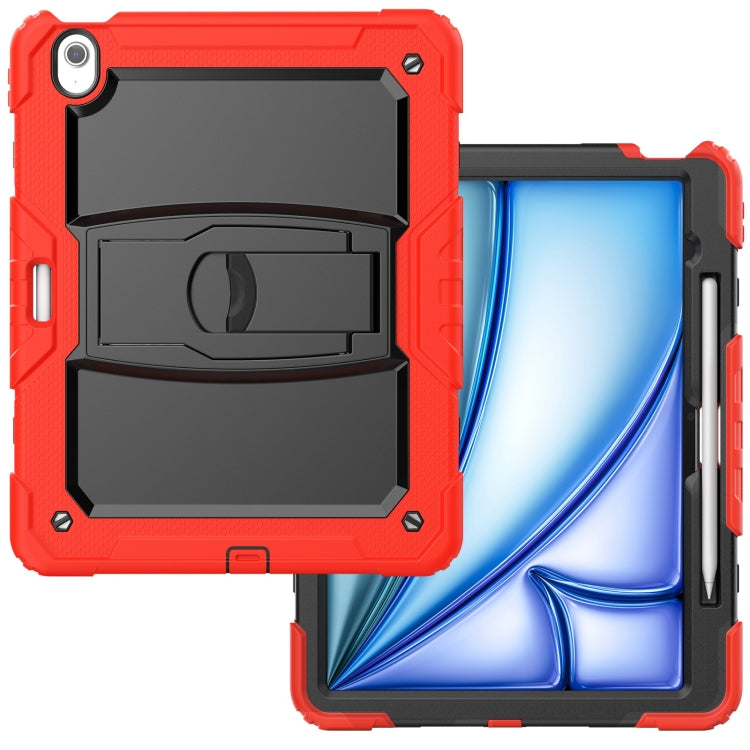 For iPad Air 13 2025 / 2024 Silicone Hydric PC Tablet Case with Shoulder Strap & Holder(Red)