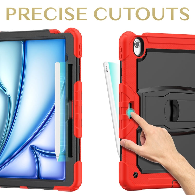 For iPad Air 13 2025 / 2024 Silicone Hydric PC Tablet Case with Shoulder Strap & Holder(Red)