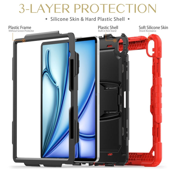 For iPad Air 13 2025 / 2024 Silicone Hydric PC Tablet Case with Shoulder Strap & Holder(Red)