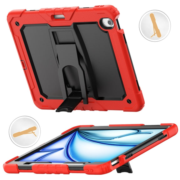 For iPad Air 13 2025 / 2024 Silicone Hydric PC Tablet Case with Shoulder Strap & Holder(Red)