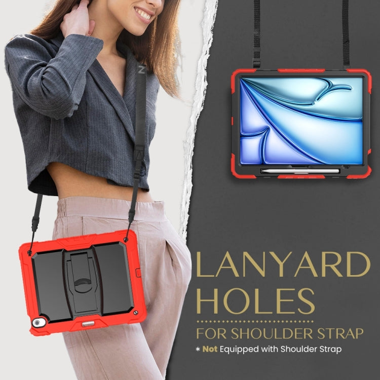 For iPad Air 13 2025 / 2024 Silicone Hydric PC Tablet Case with Shoulder Strap & Holder(Red)