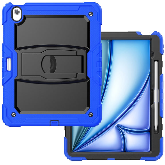 For iPad Air 13 2025 / 2024 Silicone Hydric PC Tablet Case with Shoulder Strap & Holder(Blue)