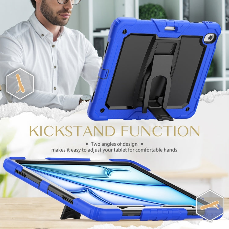 For iPad Air 13 2025 / 2024 Silicone Hydric PC Tablet Case with Shoulder Strap & Holder(Blue)
