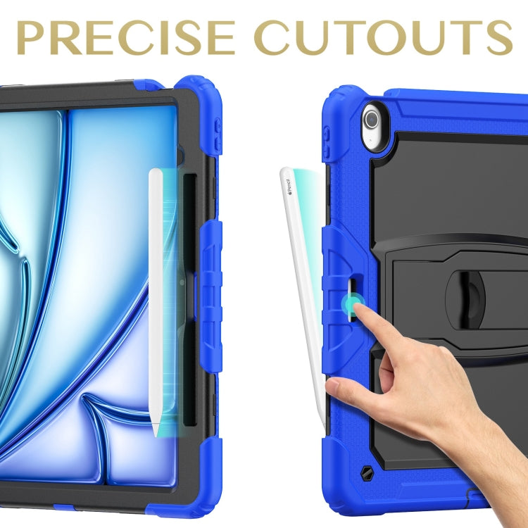 For iPad Air 13 2025 / 2024 Silicone Hydric PC Tablet Case with Shoulder Strap & Holder(Blue)