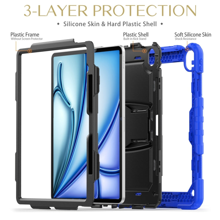 For iPad Air 13 2025 / 2024 Silicone Hydric PC Tablet Case with Shoulder Strap & Holder(Blue)