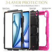 For iPad Air 13 2024 Silicone Hydric PC Tablet Case with Shoulder Strap & Holder(Rose Red)