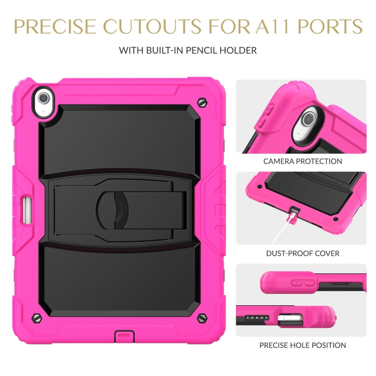 For iPad Air 13 2024 Silicone Hydric PC Tablet Case with Shoulder Strap & Holder(Rose Red)