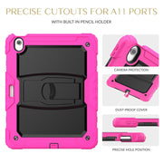 For iPad Air 13 2024 Silicone Hydric PC Tablet Case with Shoulder Strap & Holder(Rose Red)