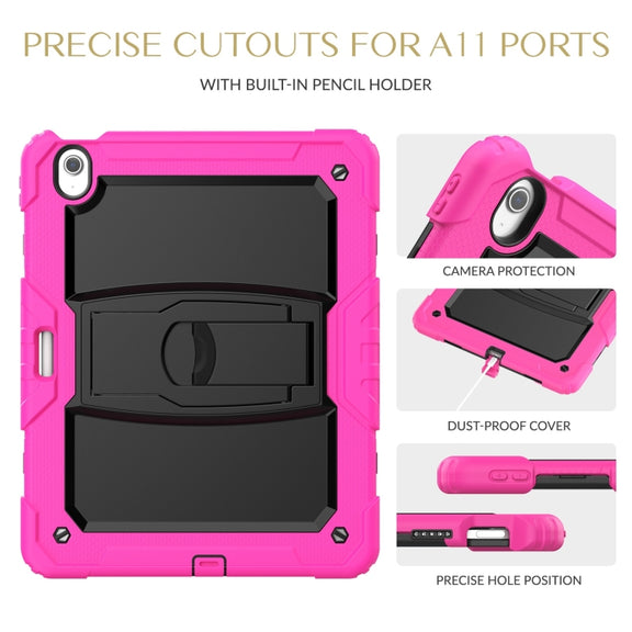For iPad Air 13 2024 Silicone Hydric PC Tablet Case with Shoulder Strap & Holder(Rose Red)