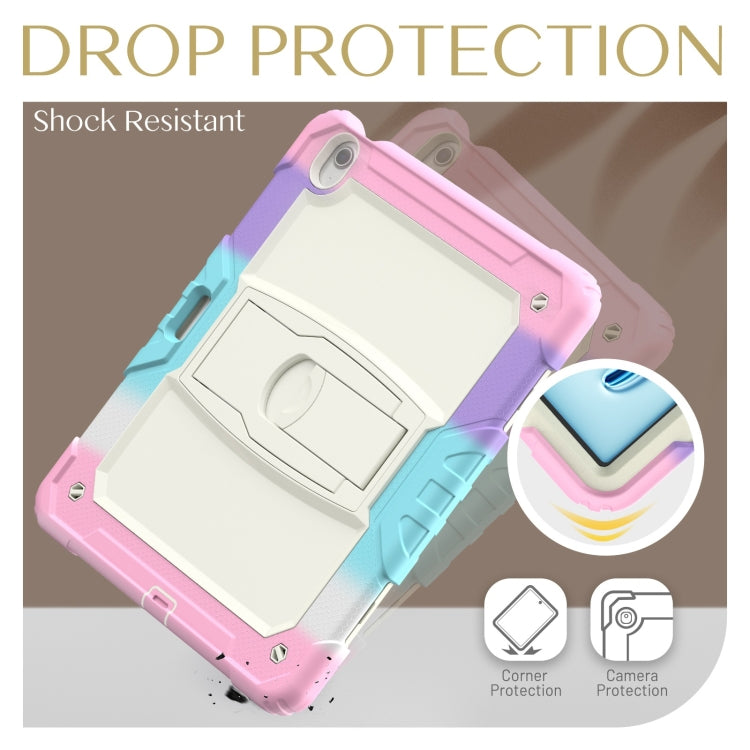 For iPad Air 13 2024 Silicone Hydric PC Tablet Case with Shoulder Strap & Holder(Camouflage Pink)