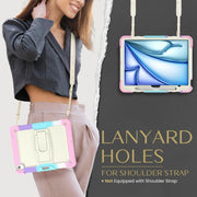 For iPad Air 13 2024 Silicone Hydric PC Tablet Case with Shoulder Strap & Holder(Camouflage Pink)