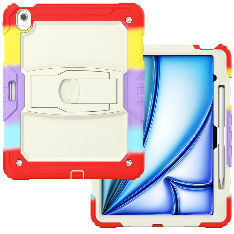 For iPad Air 13 2024 Silicone Hydric PC Tablet Case with Shoulder Strap & Holder(Camouflage Red)