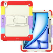 For iPad Air 13 2024 Silicone Hydric PC Tablet Case with Shoulder Strap & Holder(Camouflage Red)