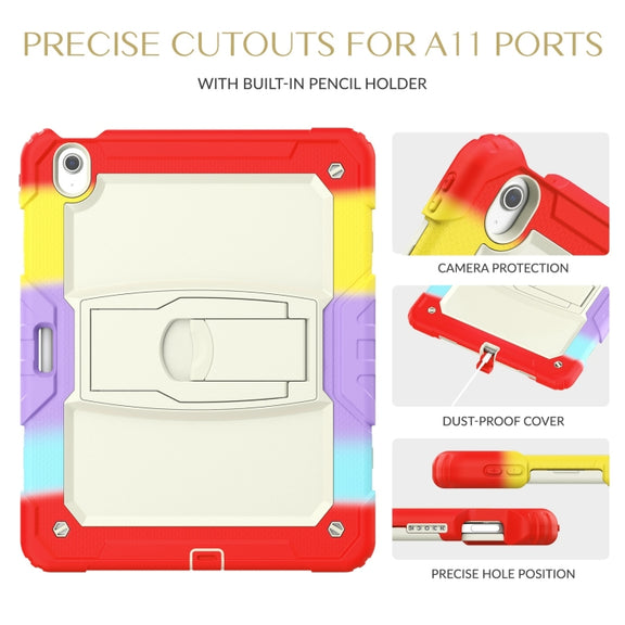 For iPad Air 13 2024 Silicone Hydric PC Tablet Case with Shoulder Strap & Holder(Camouflage Red)