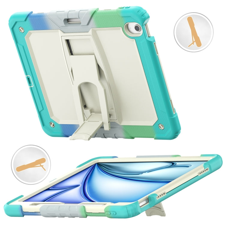 For iPad Air 13 2025 / 2024 Silicone Hydric PC Tablet Case with Shoulder Strap & Holder(Camouflage Light Blue)