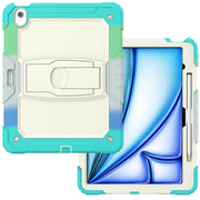 For iPad Air 13 2025 / 2024 Silicone Hydric PC Tablet Case with Shoulder Strap & Holder(Camouflage Light Blue)