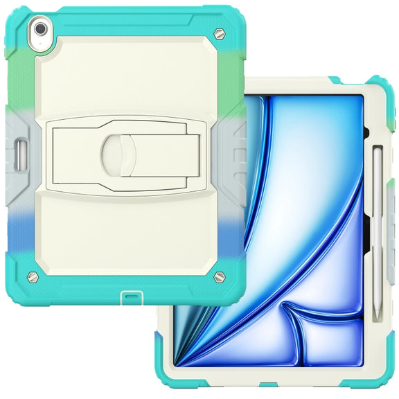 For iPad Air 13 2025 / 2024 Silicone Hydric PC Tablet Case with Shoulder Strap & Holder(Camouflage Light Blue)