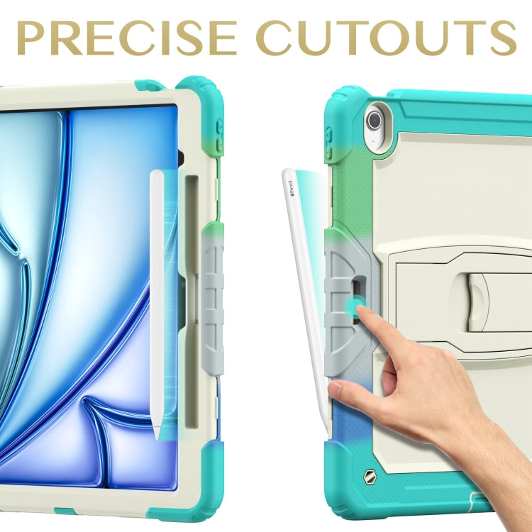 For iPad Air 13 2025 / 2024 Silicone Hydric PC Tablet Case with Shoulder Strap & Holder(Camouflage Light Blue)