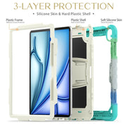 For iPad Air 13 2025 / 2024 Silicone Hydric PC Tablet Case with Shoulder Strap & Holder(Camouflage Light Blue)