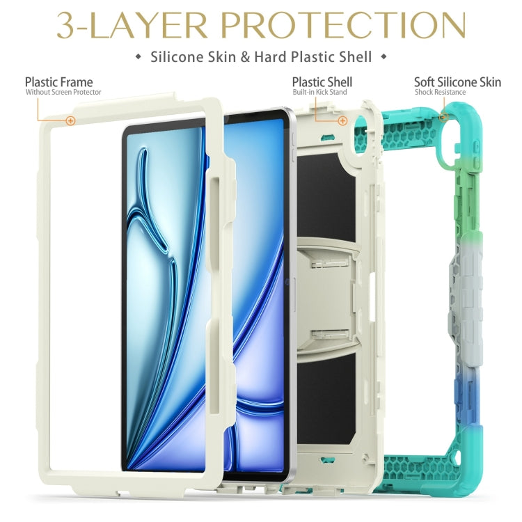 For iPad Air 13 2025 / 2024 Silicone Hydric PC Tablet Case with Shoulder Strap & Holder(Camouflage Light Blue)