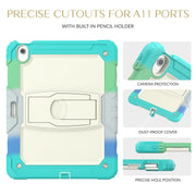 For iPad Air 13 2025 / 2024 Silicone Hydric PC Tablet Case with Shoulder Strap & Holder(Camouflage Light Blue)
