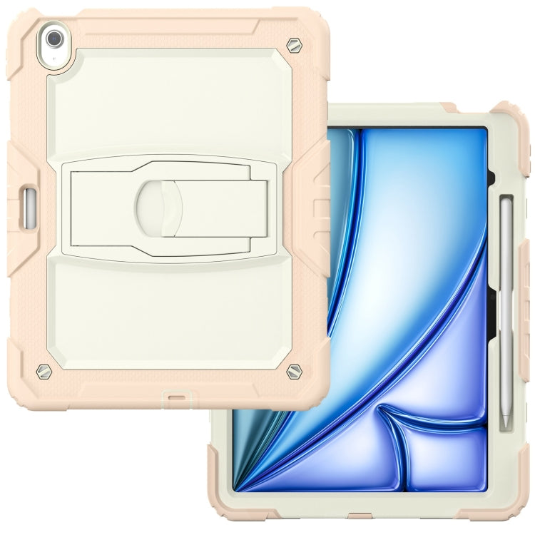 For iPad Air 13 2025 / 2024 Silicone Hydric PC Tablet Case with Shoulder Strap & Holder(Beige Rose Gold)