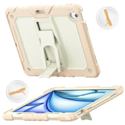For iPad Air 13 2025 / 2024 Silicone Hydric PC Tablet Case with Shoulder Strap & Holder(Beige Rose Gold)