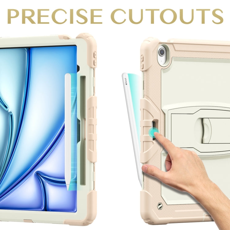 For iPad Air 13 2025 / 2024 Silicone Hydric PC Tablet Case with Shoulder Strap & Holder(Beige Rose Gold)