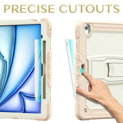 For iPad Air 13 2025 / 2024 Silicone Hydric PC Tablet Case with Shoulder Strap & Holder(Beige Rose Gold)