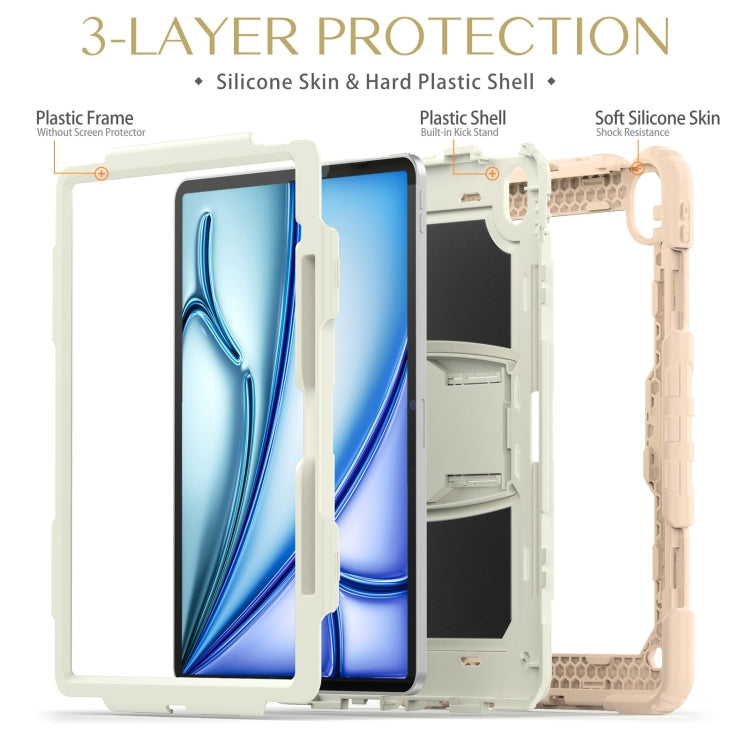 For iPad Air 13 2025 / 2024 Silicone Hydric PC Tablet Case with Shoulder Strap & Holder(Beige Rose Gold)