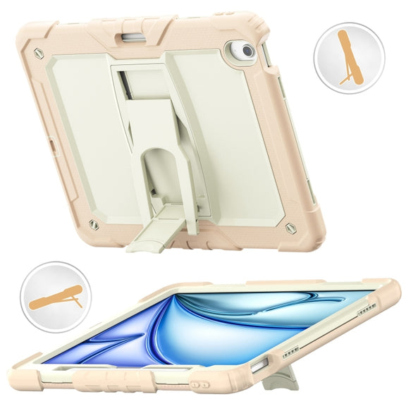For iPad Air 13 2025 / 2024 Silicone Hydric PC Tablet Case with Shoulder Strap & Holder(Beige Rose Gold)