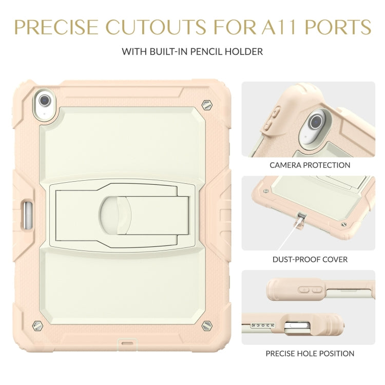 For iPad Air 13 2025 / 2024 Silicone Hydric PC Tablet Case with Shoulder Strap & Holder(Beige Rose Gold)