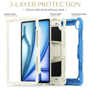 For iPad Air 13 2024 Silicone Hydric PC Tablet Case with Shoulder Strap & Holder(Beige Cyan-blue)