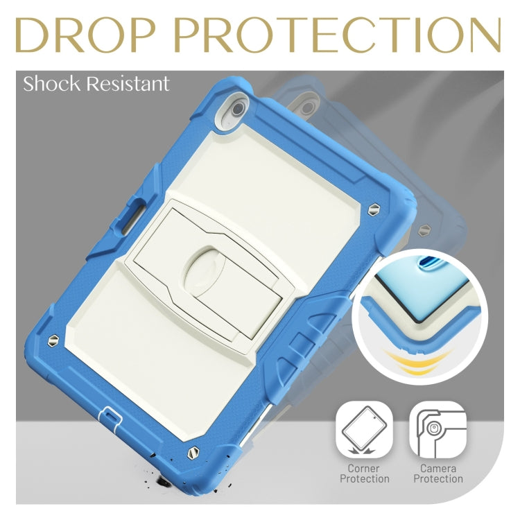 For iPad Air 13 2024 Silicone Hydric PC Tablet Case with Shoulder Strap & Holder(Beige Cyan-blue)