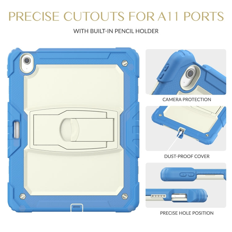 For iPad Air 13 2024 Silicone Hydric PC Tablet Case with Shoulder Strap & Holder(Beige Cyan-blue)