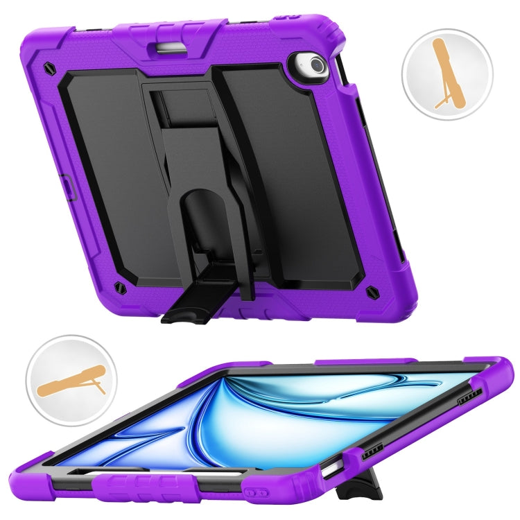 For iPad Air 13 2025 / 2024 Silicone Hydric PC Tablet Case with Shoulder Strap & Holder(Purple)