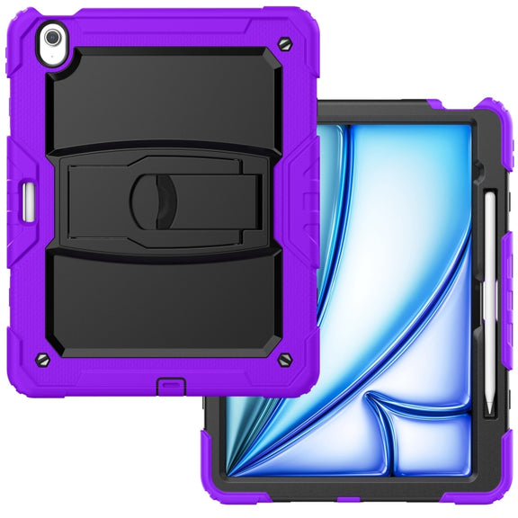 For iPad Air 13 2025 / 2024 Silicone Hydric PC Tablet Case with Shoulder Strap & Holder(Purple)
