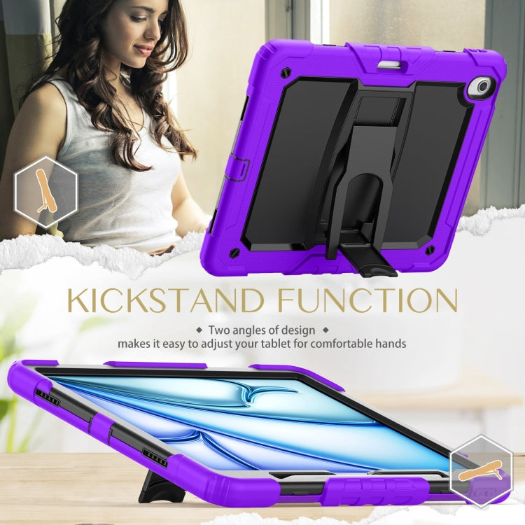For iPad Air 13 2025 / 2024 Silicone Hydric PC Tablet Case with Shoulder Strap & Holder(Purple)