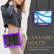 For iPad Air 13 2025 / 2024 Silicone Hydric PC Tablet Case with Shoulder Strap & Holder(Purple)