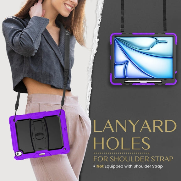 For iPad Air 13 2025 / 2024 Silicone Hydric PC Tablet Case with Shoulder Strap & Holder(Purple)