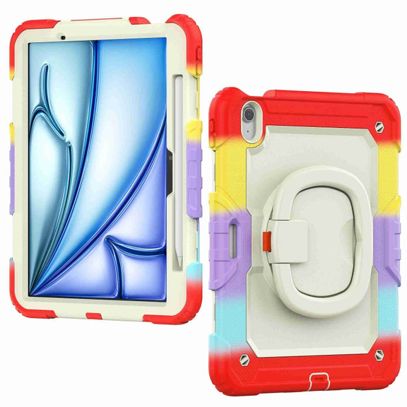 For iPad Air 11 2025 / 2024 Handle Silicone Hydric PC Tablet Case with Shoulder Strap(Rainbow Red)