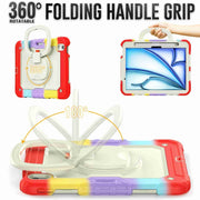 For iPad Air 11 2025 / 2024 Handle Silicone Hydric PC Tablet Case with Shoulder Strap(Rainbow Red)