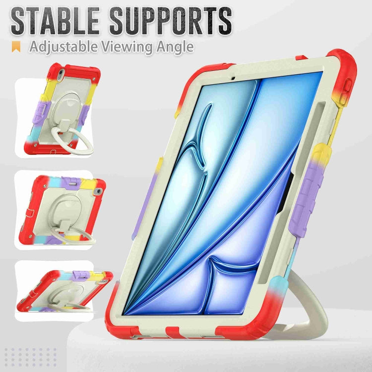 For iPad Air 11 2025 / 2024 Handle Silicone Hydric PC Tablet Case with Shoulder Strap(Rainbow Red)