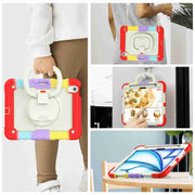 For iPad Air 11 2025 / 2024 Handle Silicone Hydric PC Tablet Case with Shoulder Strap(Rainbow Red)