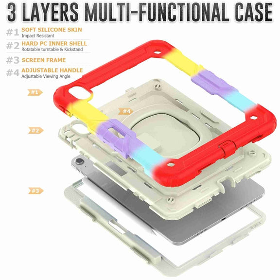For iPad Air 11 2025 / 2024 Handle Silicone Hydric PC Tablet Case with Shoulder Strap(Rainbow Red)