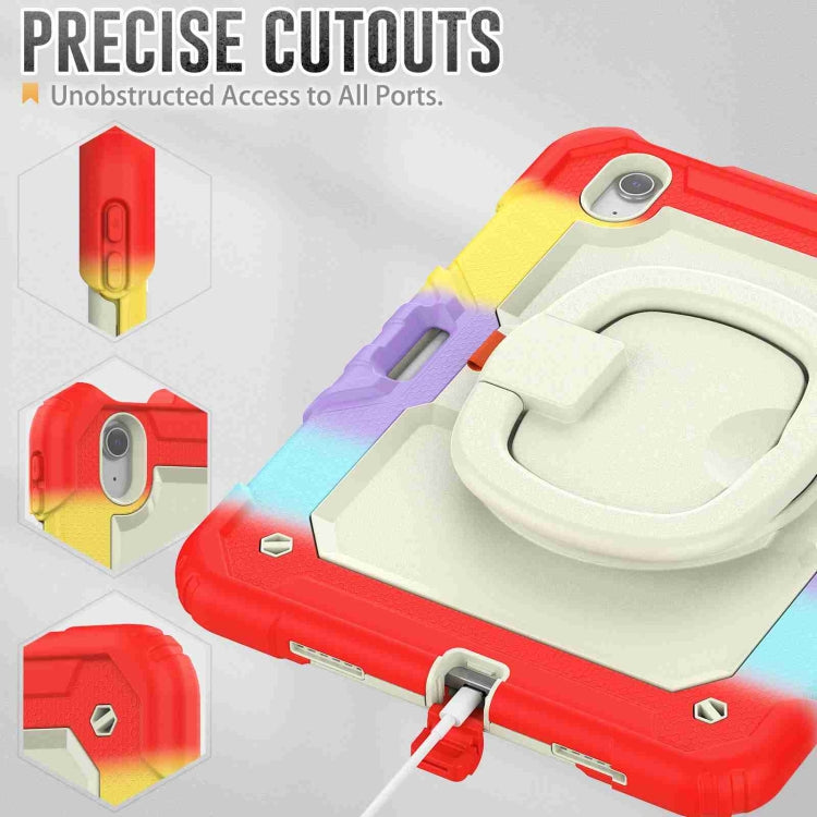 For iPad Air 11 2025 / 2024 Handle Silicone Hydric PC Tablet Case with Shoulder Strap(Rainbow Red)