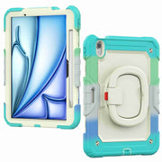 For iPad Air 11 2024 Handle Silicone Hydric PC Tablet Case with Shoulder Strap(Rainbow Blue)